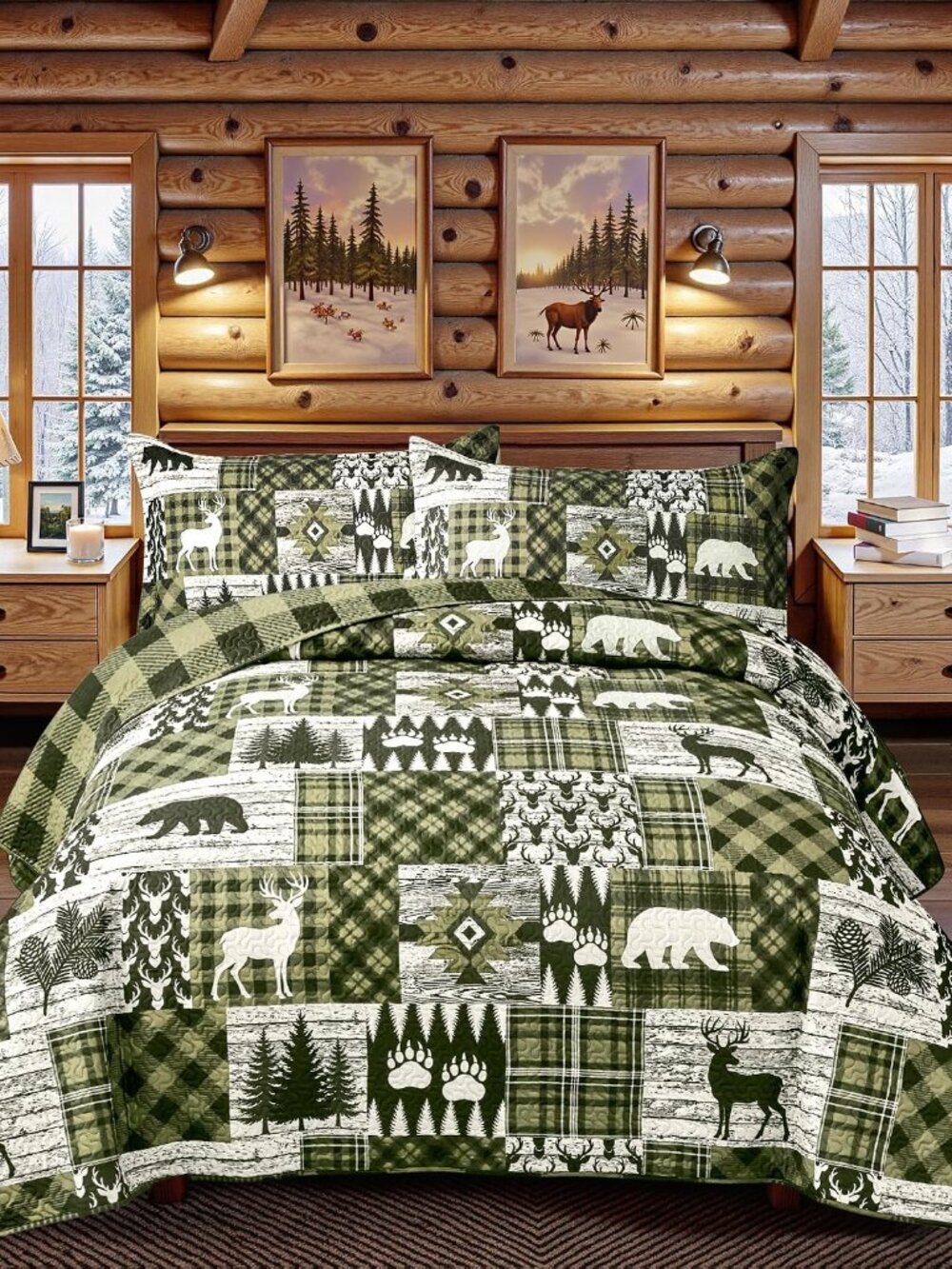3 Piece Cabin Full/Queen Quilt Sets Farmhouse Rustic Reversible Microfiber Soft